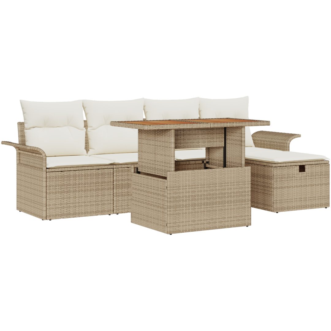 s 6-delade trädgårdsoffas med kuddar Beige Poly Rott vidaXL 100 x 55 x 73 cm – bild 2