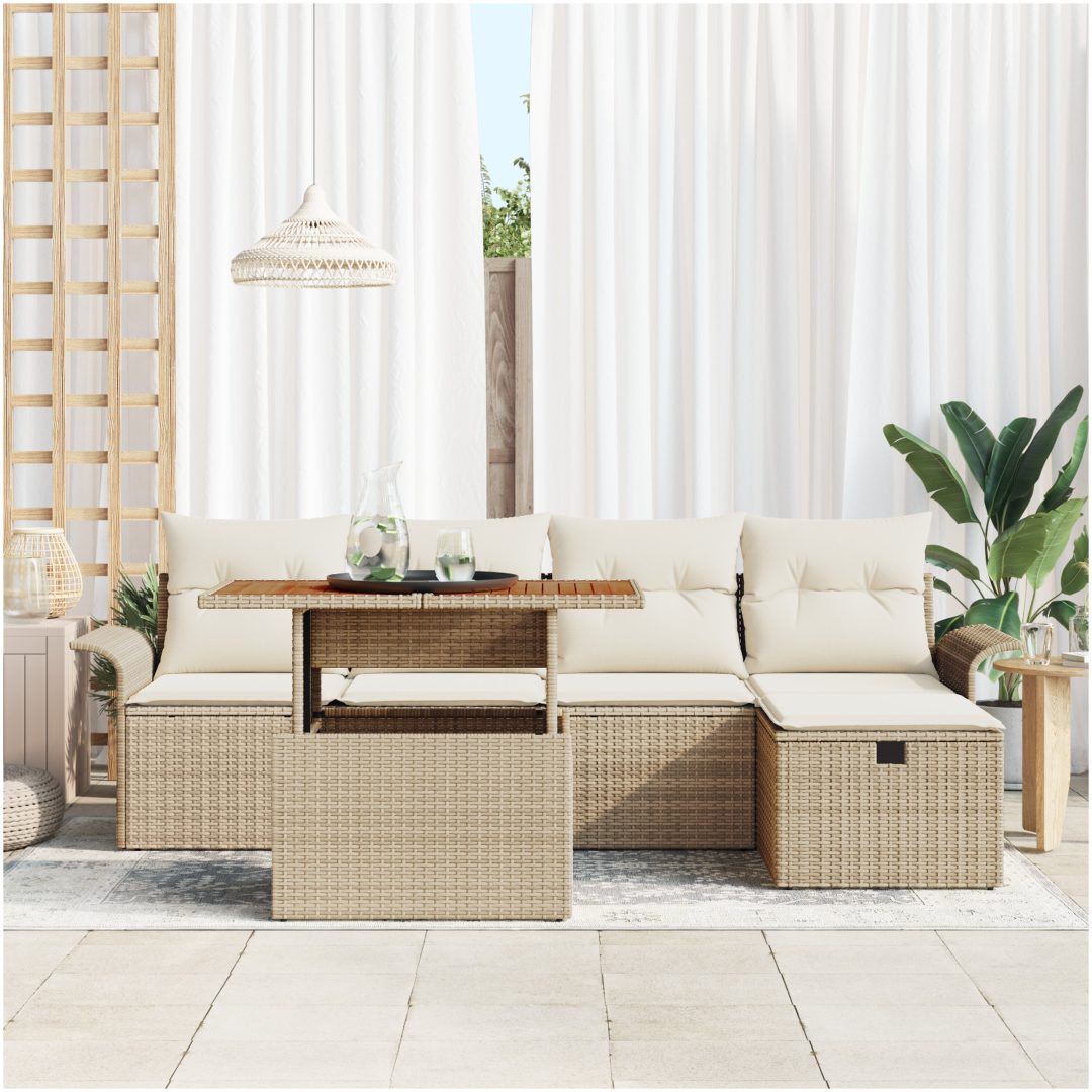 s 6-delade trädgårdsoffas med kuddar Beige Poly Rott vidaXL 100 x 55 x 73 cm – bild 3