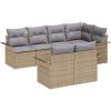 s 7-delade trädgårdsoffasats med kuddar i beige poly-rattan vidaXL 242.5 x 132.5 x 85 cm – miniatyr 2