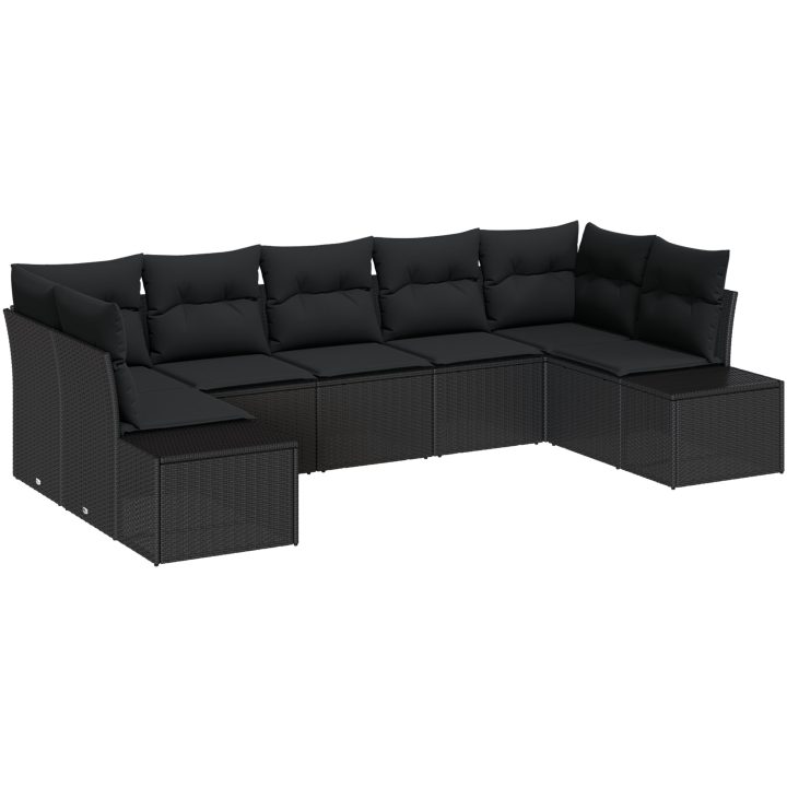 s 7-delars trädgårdssoffset med kuddar svart polyrotting vidaXL 289 x 154 x 85 cm – bild 2