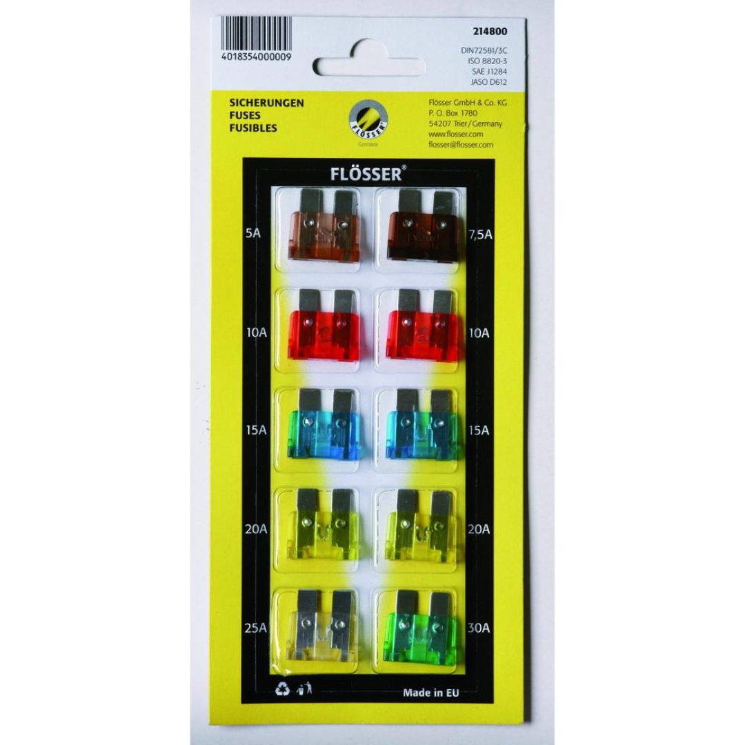 Säkringar Blisterkort FLOSSER FUSES STANDRD ASSORT 10PC CARD