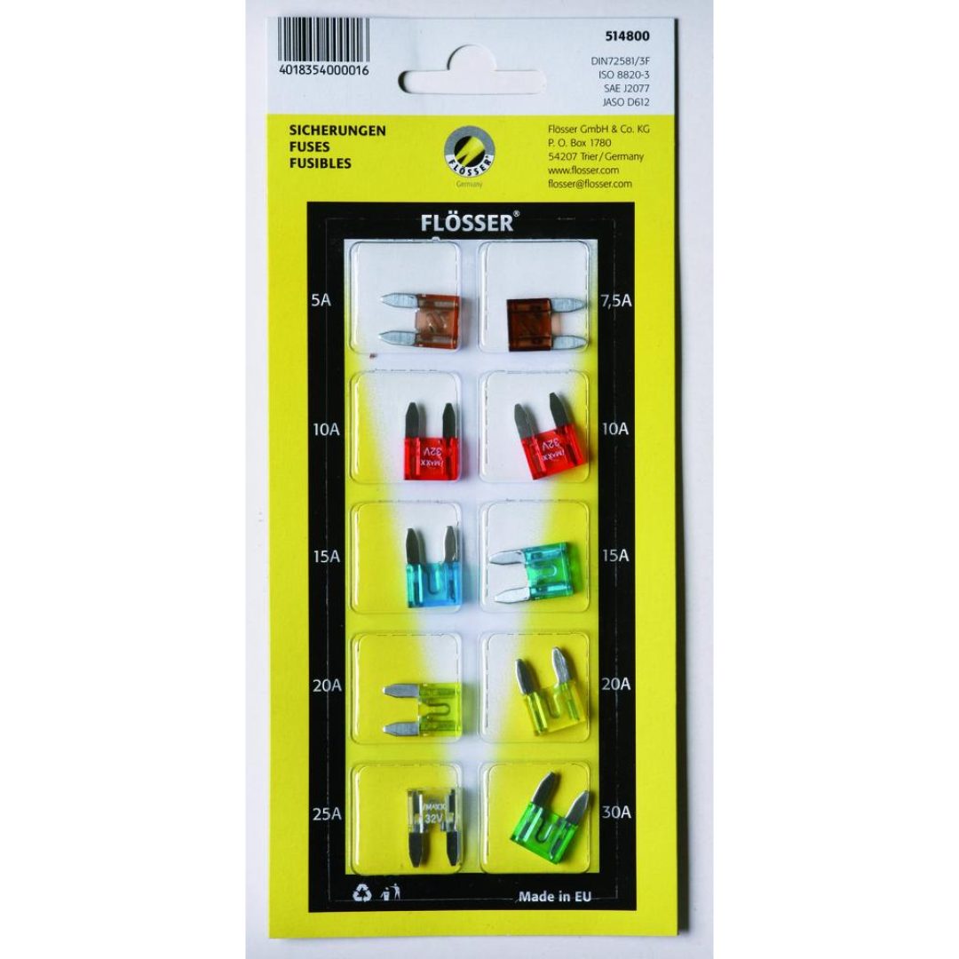 Säkringar Mini Blisterkort FLOSSER FUSES MINI 10PCS CARD