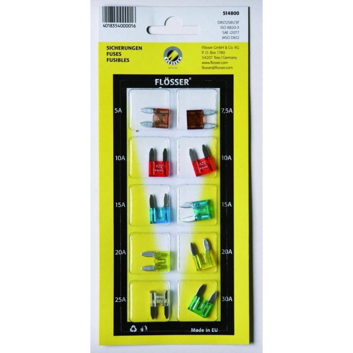 Säkringar Mini Blisterkort FLOSSER FUSES MINI 10PCS CARD