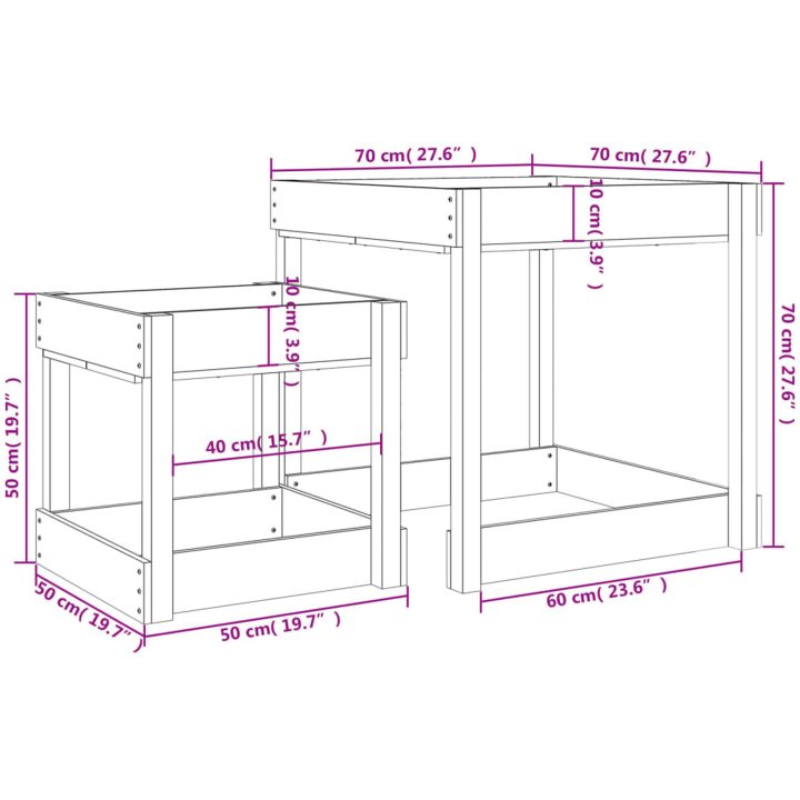 Sandbord 2 st svart massiv furu vidaXL – bild 10
