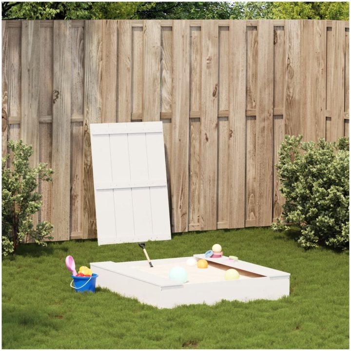 Sandlåda med Lock vit 111x111x19,5 cm massiv furu vidaXL – bild 3