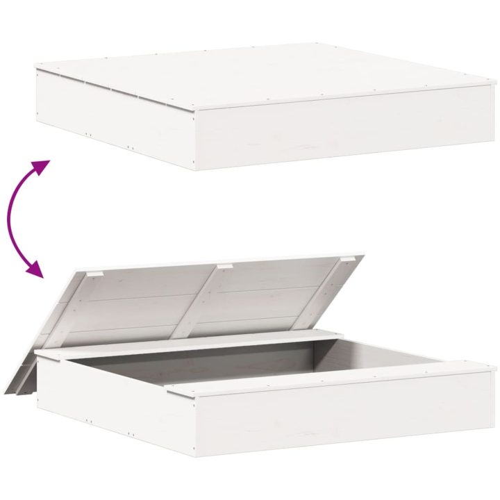 Sandlåda med Lock vit 111x111x19,5 cm massiv furu vidaXL – bild 7