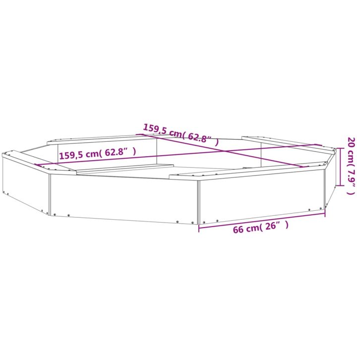 Sandlåda med säten svart oktagon massiv furu vidaXL 159.5 x 159.5 x 20 cm – bild 9