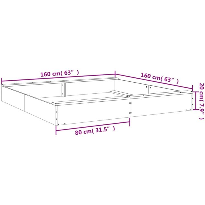 Sandlåda med säten vit fyrkantigt massiv furu vidaXL 160 x 160 x 20 cm – bild 9