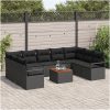 set med 10 trädgårdsoffor med kuddar, svart poly rattan akacia vidaXL Medium – miniatyr 3