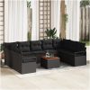 set med 10 trädgårdsoffor med kuddar, svart poly rattan akacia vidaXL Medium – miniatyr 1