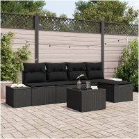 Set med 6 delar trädgårdsoffa med kudde beige polyrotting vidaXL