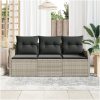 Set om 3 Trädgårdsoffa med Kuddar Ljusgrå Poly Rattan vidaXL 176 x 62 x 85 cm – miniatyr 3