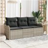 Set om 3 Trädgårdsoffa med Kuddar Ljusgrå Poly Rattan vidaXL 176 x 62 x 85 cm – miniatyr 1
