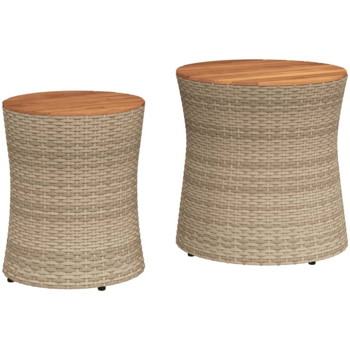 Sidobord 2 delar med träskiva beige konstrotting vidaXL – bild 2
