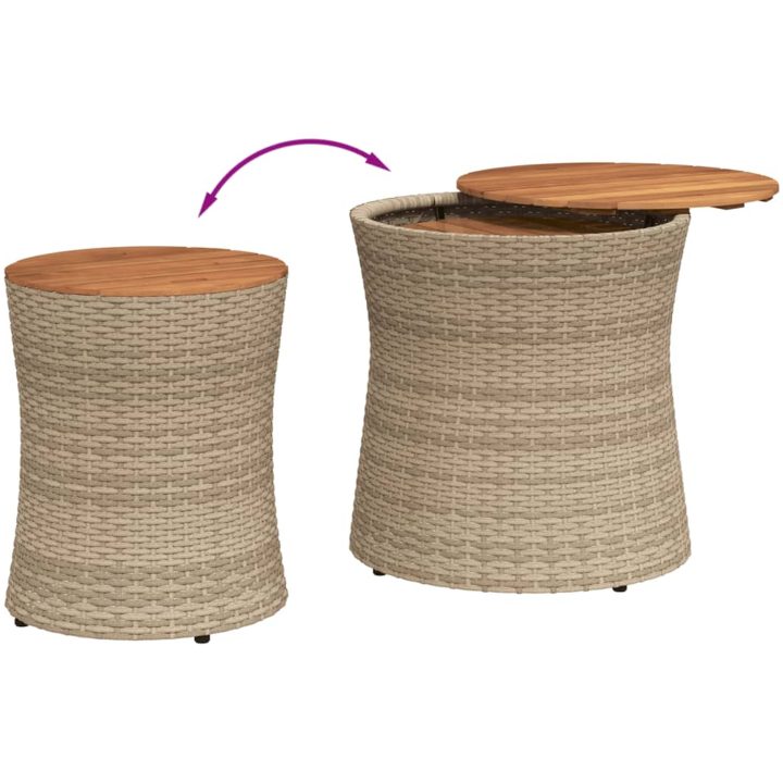 Sidobord 2 delar med träskiva beige konstrotting vidaXL – bild 7