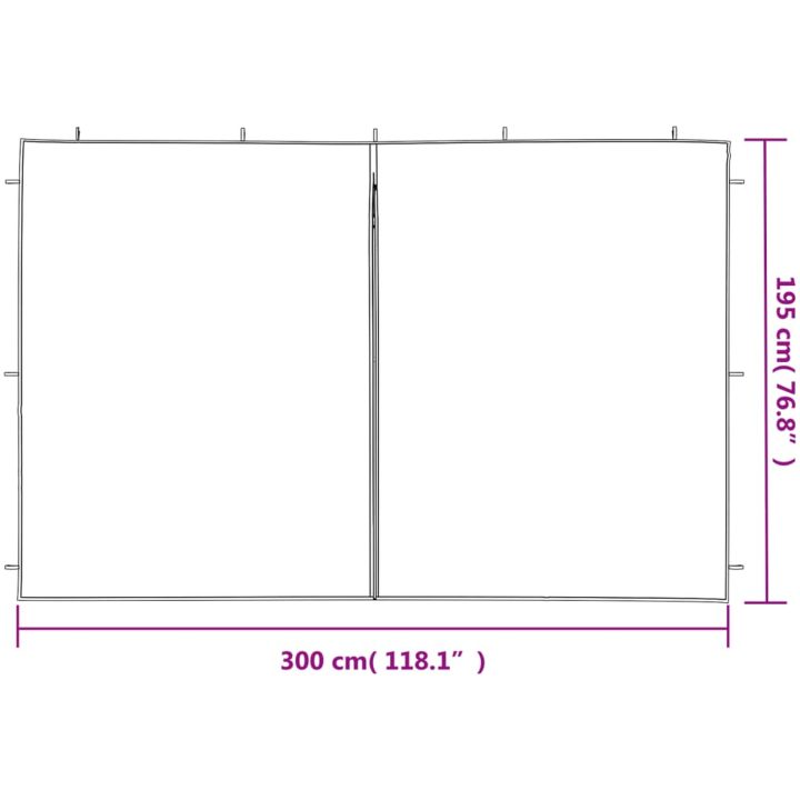 Sidoväggar till partytält 2 st med dragkedja PE antracit vidaXL 300 x 195 cm – bild 5