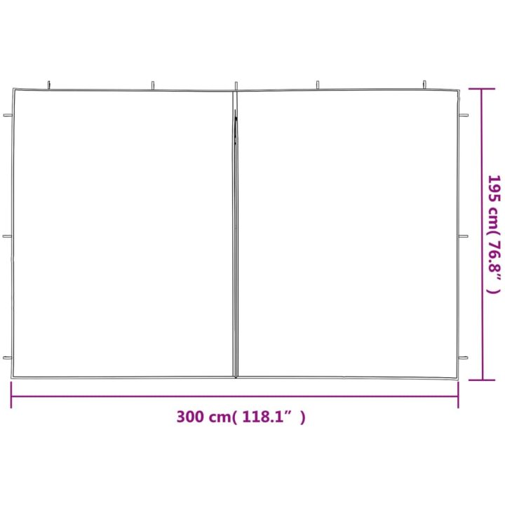 Sidoväggar till partytält 2 st med dragkedja PE grön vidaXL 300 x 195 cm – bild 5