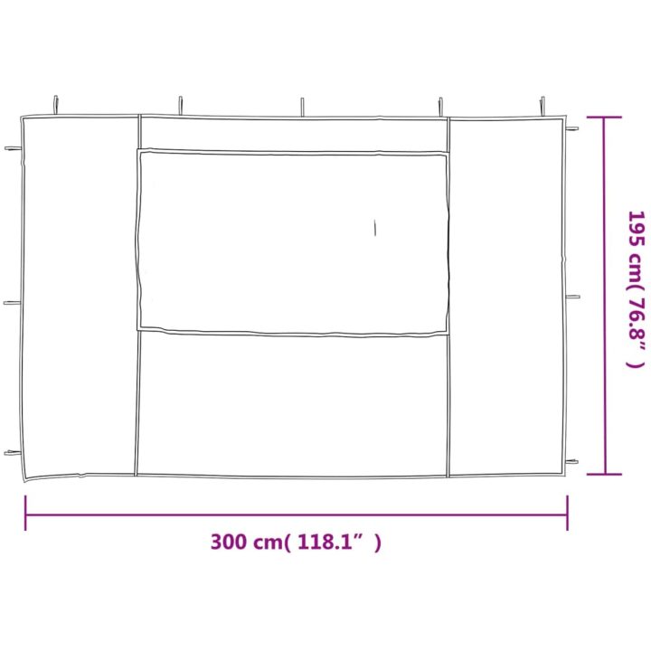 Sidoväggar till partytält 2 st med fönster PE antracit vidaXL 300 x 195 cm – bild 5