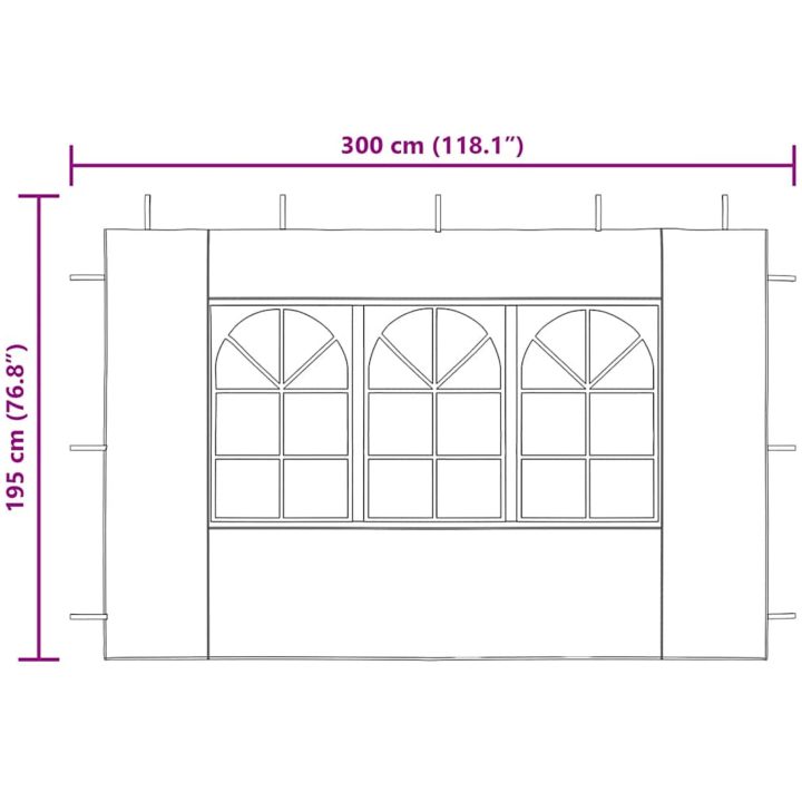 Sidoväggar till partytält 2 st med fönster PE blå vidaXL 300 x 195 cm – bild 10