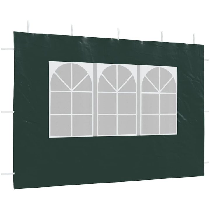 Sidoväggar till partytält 2 st med fönster PE grön vidaXL 300 x 195 cm – bild 6