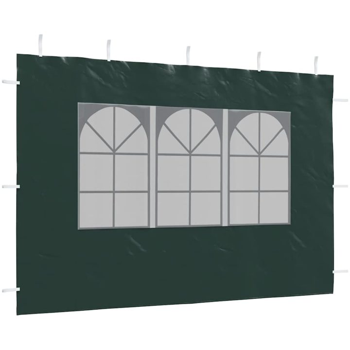 Sidoväggar till partytält 2 st med fönster PE grön vidaXL 300 x 195 cm – bild 8