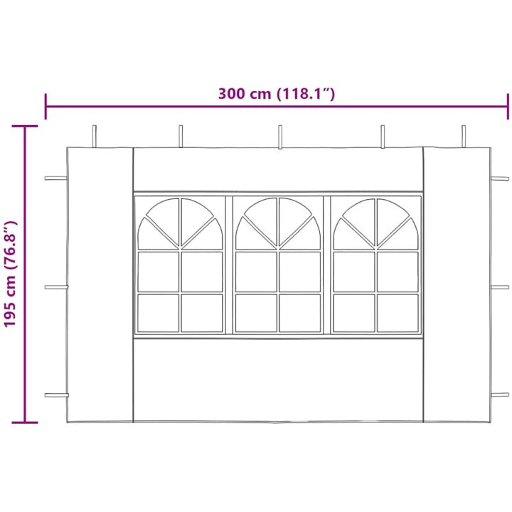 Sidoväggar till partytält 2 st med fönster PE vit vidaXL 300 x 195 cm – bild 9