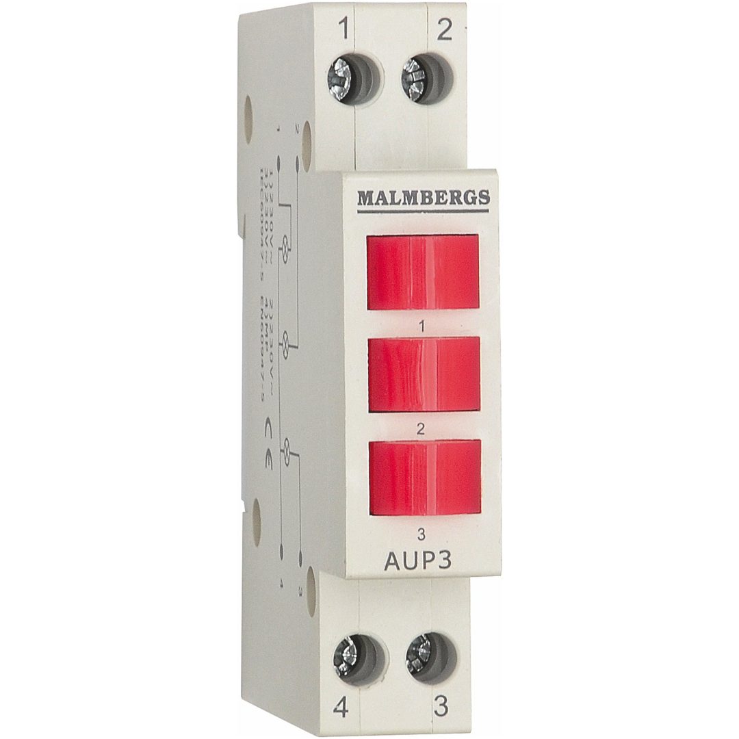Signallampa, LED, Röd, 1 modul, 230V MALMBERGS