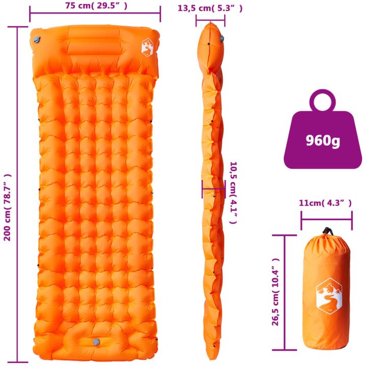 Självuppblåsande campingmadrass med kudde 1 person orange vidaXL – bild 6