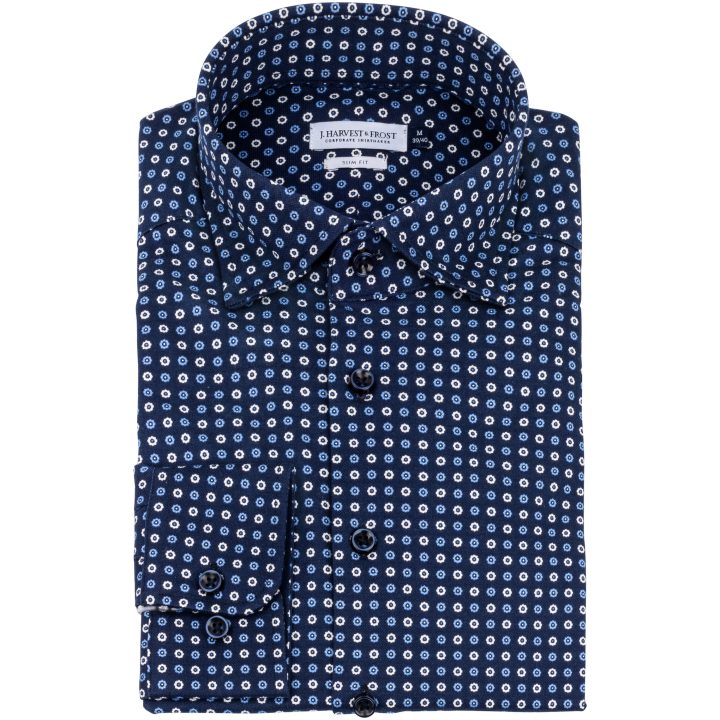 Skjorta Pique Knit Slim Marinblå Print Blue Print J.Harvest & Frost XS 35/36 – bild 3