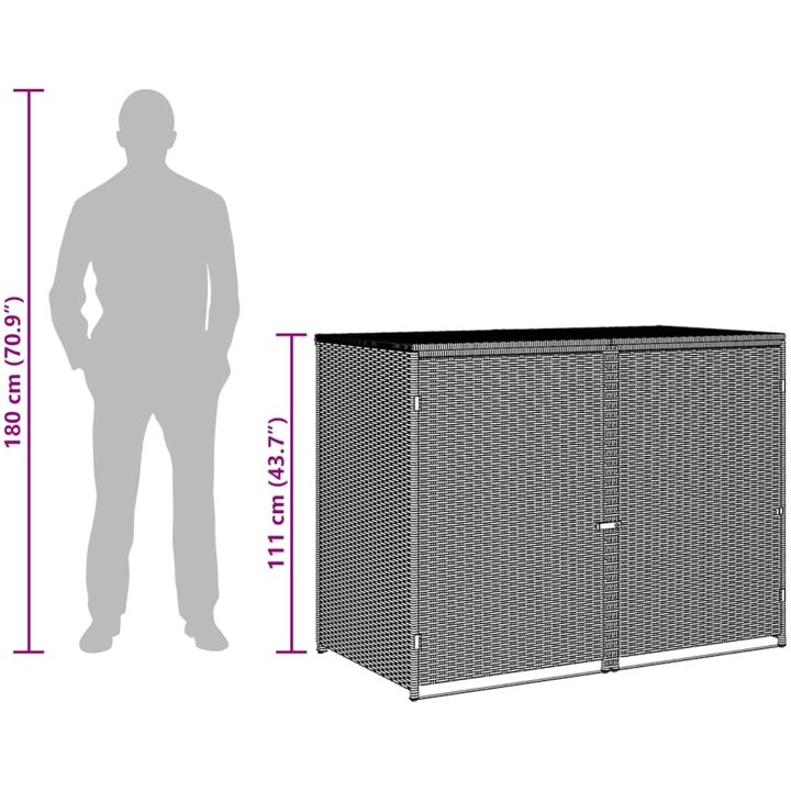 Skjul för 2 soptunnor konstrotting 148x80x111 cm svart vidaXL – bild 12