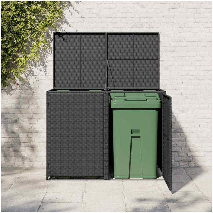 Skjul för 2 soptunnor konstrotting 148x80x111 cm svart vidaXL – bild 3