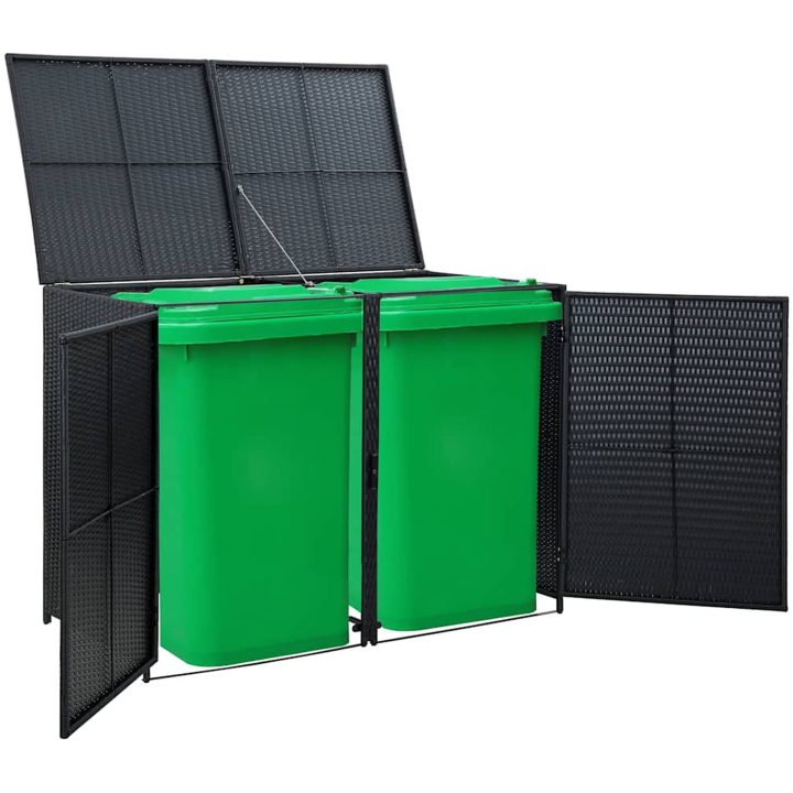 Skjul för 2 soptunnor konstrotting 148x80x111 cm svart vidaXL – bild 4
