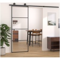 Skjutdörr aluminium med ESG-glas svart vidaXL