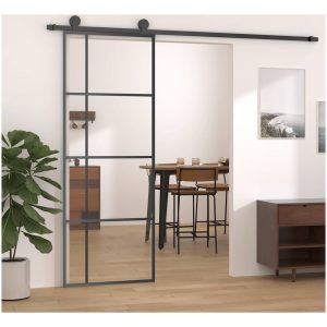 Skjutdörr ESG-glas och aluminium svart vidaXL