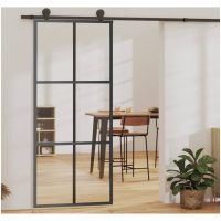 Skjutdörr ESG-glas och aluminium svart vidaXL
