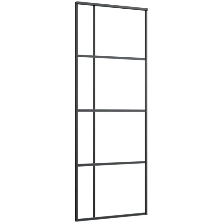 Skjutdörr frostat ESG-glas och aluminium svart vidaXL 76 x 205 cm – bild 2