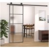 Skjutdörr frostat ESG-glas och aluminium svart vidaXL 76 x 205 cm – miniatyr 1