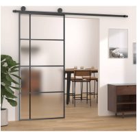 Skjutdörr frostat ESG-glas och aluminium svart vidaXL