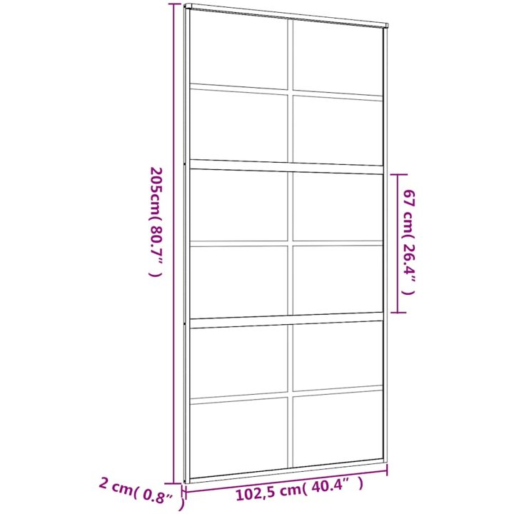 Skjutdörr guld frostat ESG-glas och aluminium vidaXL 102.5 x 205 cm – bild 9