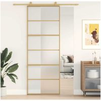 Skjutdörr guld frostat ESG-glas och aluminium vidaXL