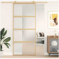 Skjutdörr guld frostat ESG-glas och aluminium vidaXL