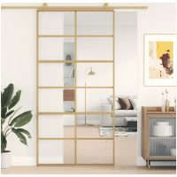 Skjutdörr guld klart ESG-glas och aluminium vidaXL
