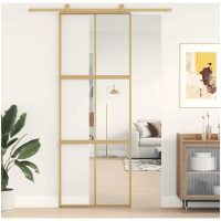 Skjutdörr guld klart ESG-glas och aluminium vidaXL