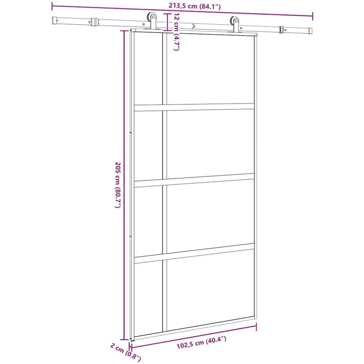 Skjutdörr med beslag 102,5x205 cm härdat glas och aluminium vidaXL 102.5 x 205 cm (213.5 cm) – bild 8