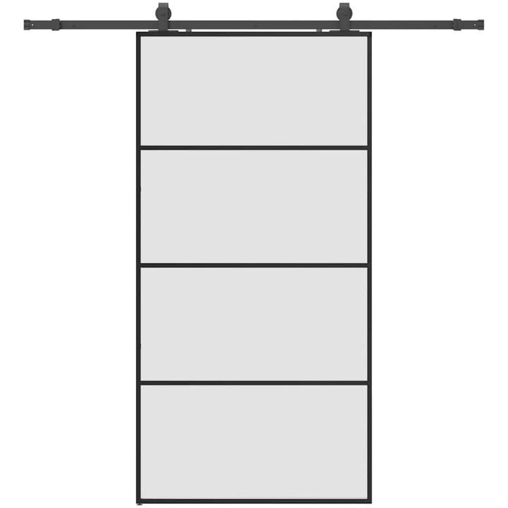 Skjutdörr med beslag svart 102,5x205 cm ESG-glas vidaXL 102.5 x 205 cm (200 cm sliding rail) – bild 2