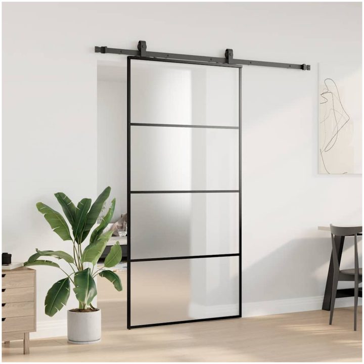 Skjutdörr med beslag svart 102,5x205 cm ESG-glas vidaXL 102.5 x 205 cm (200 cm sliding rail) – bild 3