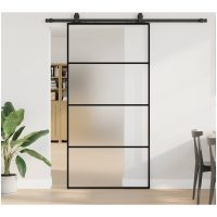 Skjutdörr med beslag svart 102,5x205 cm ESG-glas vidaXL