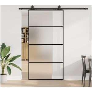 Skjutdörr med beslag svart 102,5x205 cm ESG-glas vidaXL