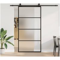 Skjutdörr med beslag svart 102,5x205 cm ESG-glas vidaXL