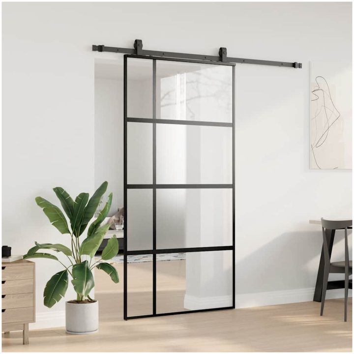 Skjutdörr med beslag svart 102,5x205 cm härdat glas vidaXL 102.5 x 205 cm (200 cm sliding rail) – bild 3